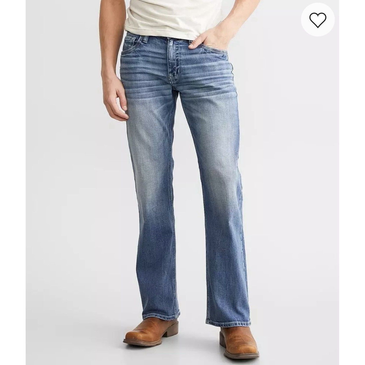 Bke Buckle Jake Bootcut Stretch Denim Blue Jeans Thick Stitch Men’s 33 X 32